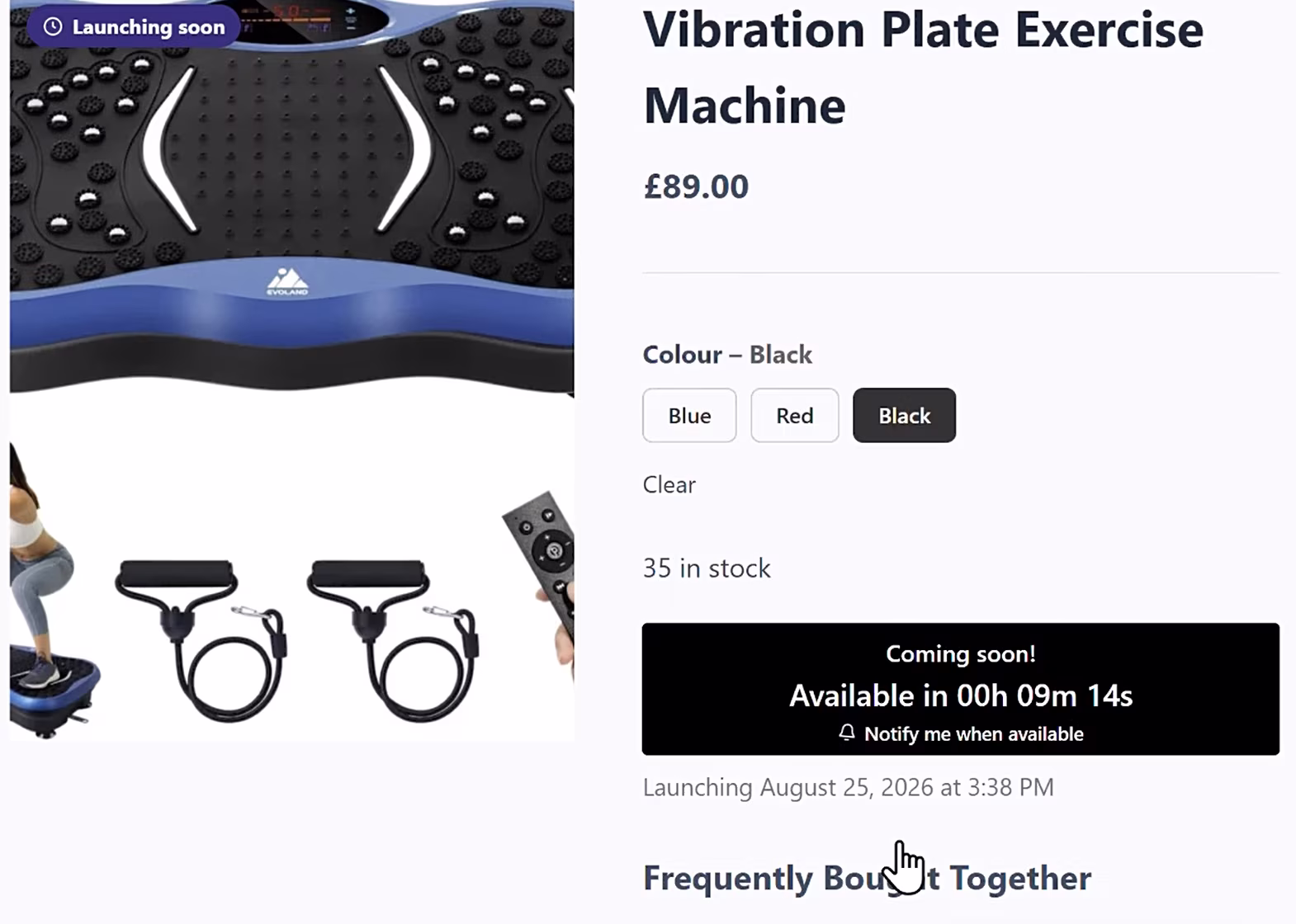 WooCommerce product page with a scheduled launch countdown